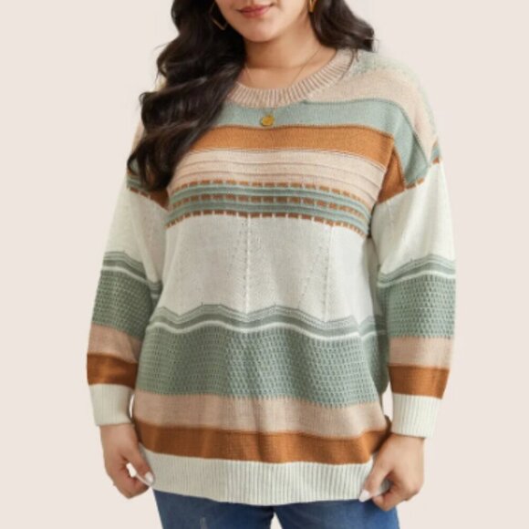 BloomChic Supersoft Essential  Striped Round Neck  Sweater - Picture 3 of 6